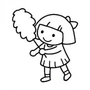 五一劳动节人物简笔画素材图片：掸尘扫房子的女孩