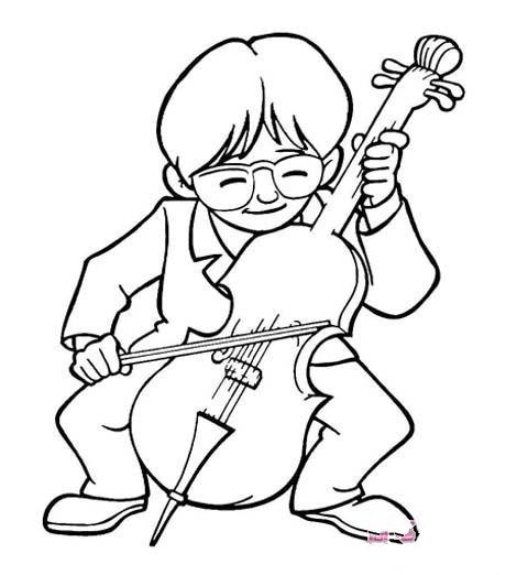 戴眼镜的男孩拉小提琴简笔画图片