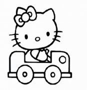 儿童简笔画：坐车的kitty猫