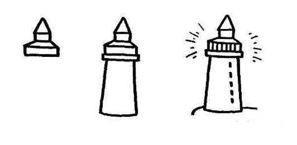 幼儿园关于灯塔的简笔画画法步骤：怎么画灯塔