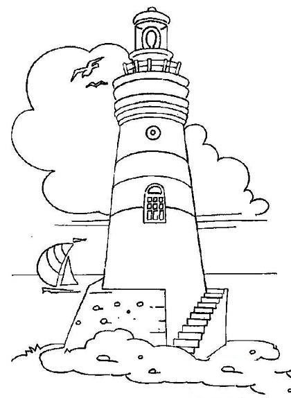 儿童风景简笔画图片：海边灯塔