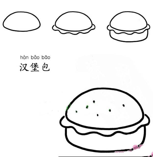 汉堡包的简笔画教程：怎么画汉堡包