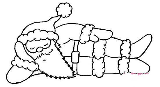 少儿圣诞老人简笔画图片大全：躺着睡觉的圣诞老人