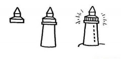 幼儿园关于灯塔的简笔画画法步骤：怎么画灯塔