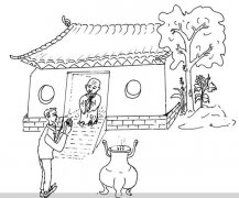 清明节情景简笔画图片：寺庙进香