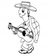 卡通个性乌龟简笔画：弹吉它的乌龟