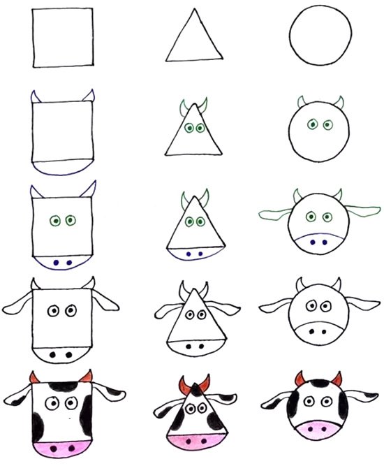 一只小奶牛3种简笔画的画法