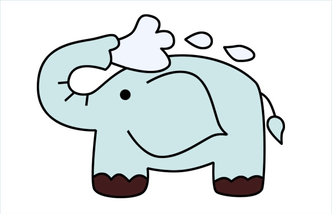 用鼻子吸水洗澡的小象简笔画图片