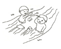 两个小孩子在河里游泳戏水的简笔画图片