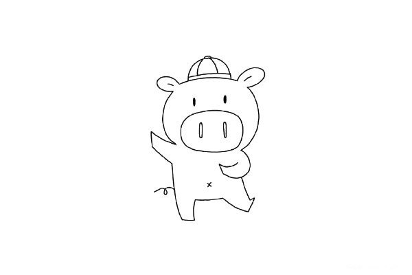 6.给小猪画上一顶帽子更加可爱。