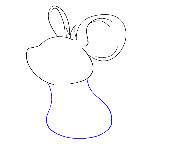 8、使用一条长长的弧线来画小鼠的颈部和身体。