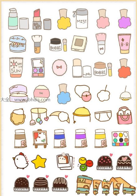 一组生活用品的彩色简笔画