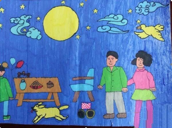 小学生中秋节儿童画作品