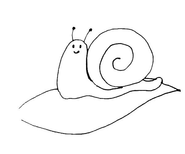 第五步：蜗牛画好后，在蜗牛的身下画出一片叶子。