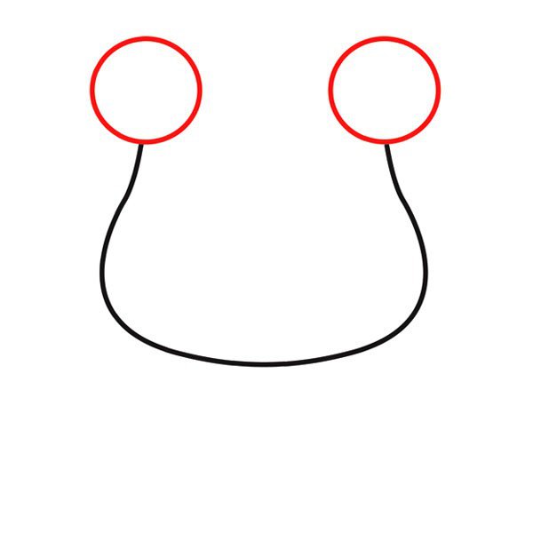 3.画两个圆作为耳朵的引导线。