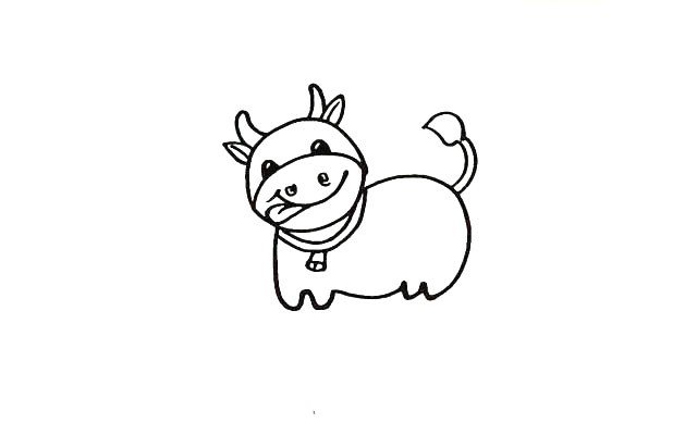 第十一步 然后在奶牛的脖子上可以画出一个项圈和铃铛，显得更加可爱。