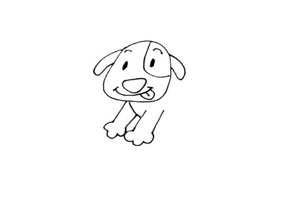 第四步：画上小狗前面的两只腿，再画上它雪花形状的爪子。