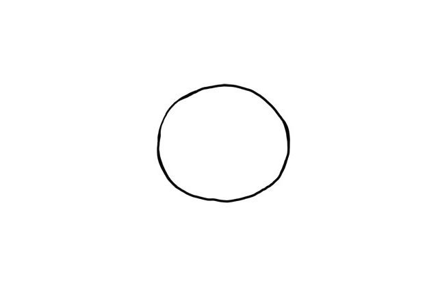 1.线画一个大圆，作为小松鼠珊迪的头盔轮廓。