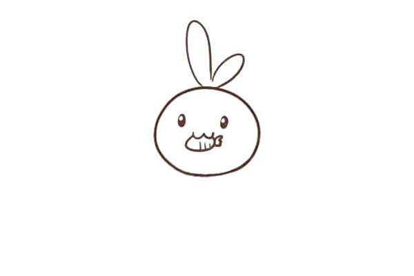 第四步:然后画个胡萝卜，在兔子的嘴里叼着。