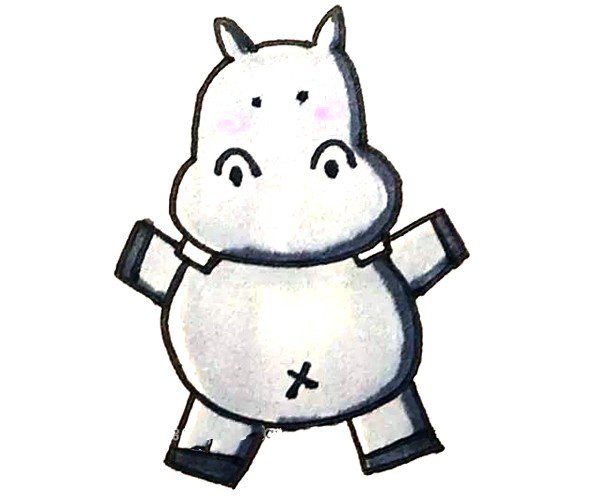 第八步：最后涂上好看的颜色，河马就完成了。