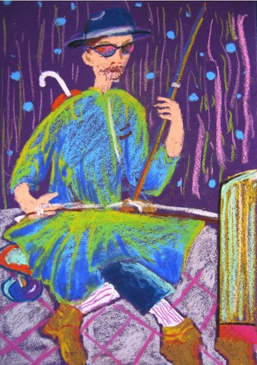 拉二胡的盲人爷爷,有关于重阳节的儿童画作品欣赏