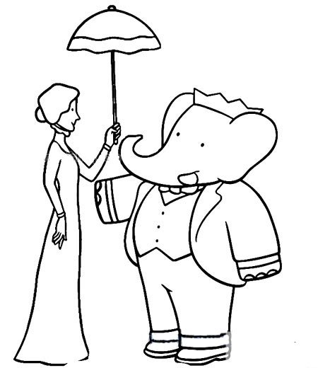 大象先生和美女简笔画