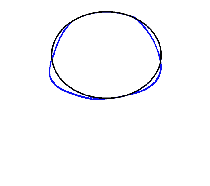 2、绘制一条从椭圆形顶部延伸出来的曲线，穿过形状并穿过底部，然后返回到顶部。