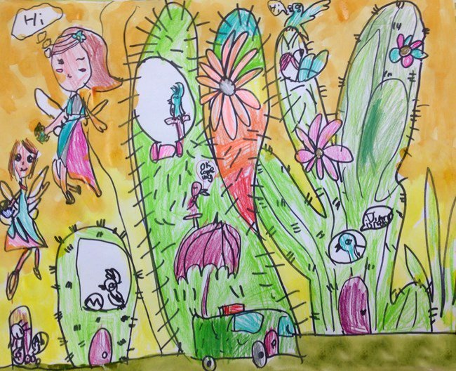 仙人掌精灵屋房子儿童画作品欣赏