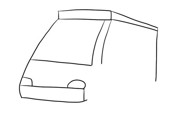 3.画车的前部分，包括车窗、车灯。