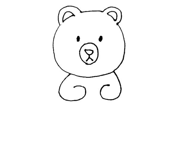 第四步：头画好以后，在两边对称画上一个“6”一样的形状为小熊的手，但注意不要连起来。