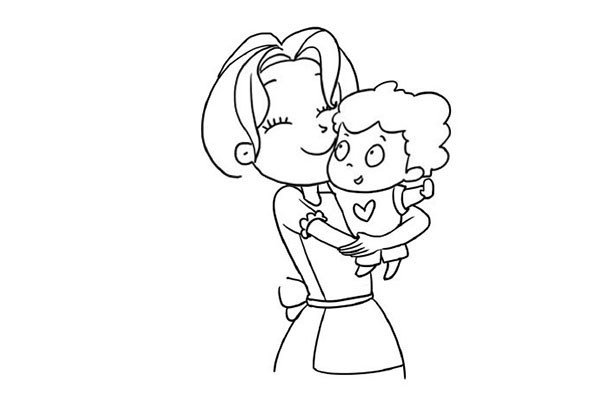 3.画出妈妈的身体和抱着的宝宝身体