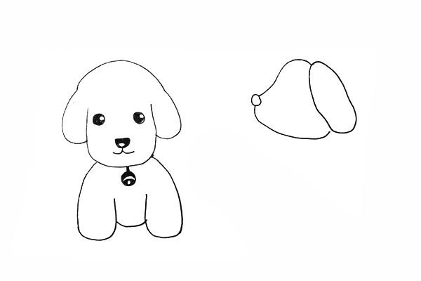 14.接着画一个长长的椭圆代替小狗的耳朵。