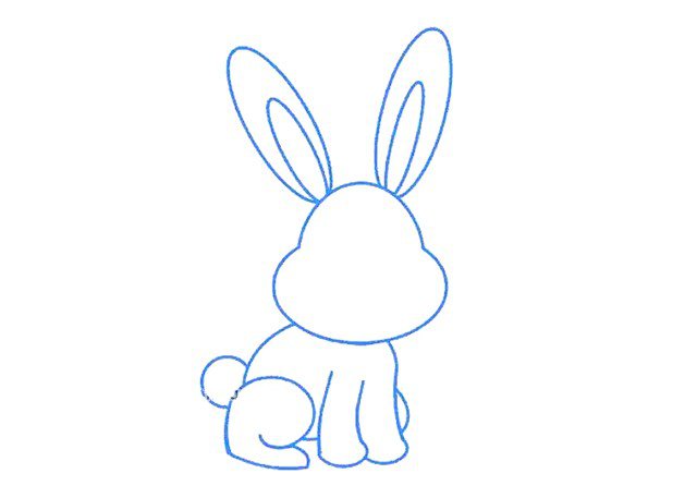 第三步：画出小兔耳朵和退步轮廓。擦去多余的线条。