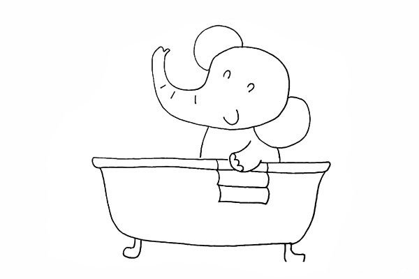 11.然后在浴缸的边缘画上小象的毛巾。
