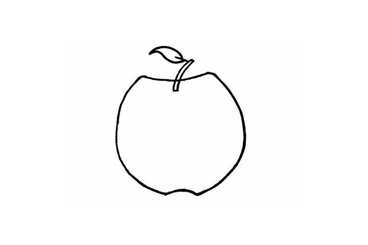 3.画完苹果的果柄，然后在果柄的顶部画出一片叶子，有了叶子的苹果看着更加的生动了呢！
