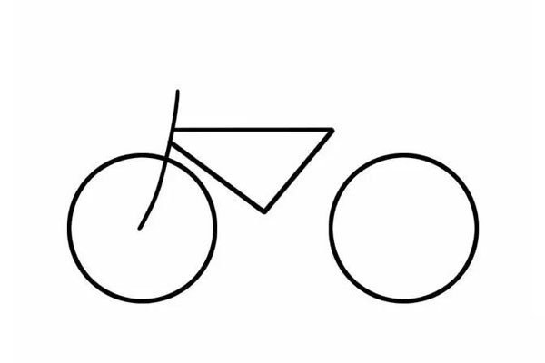 第四步:在画好的连接杆中间偏上的地方，开始画一个三角形，为了之后可以把自行车后半部分衔接起来。