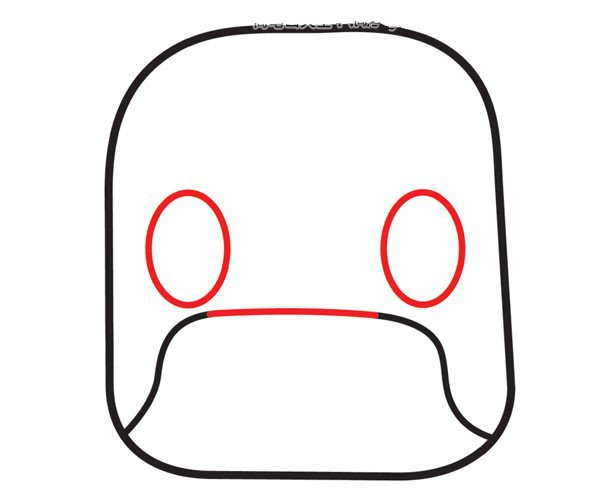 （步骤3）画两个稍大的椭圆形是他的眼睛。