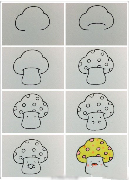 卡通蘑菇简笔画教程