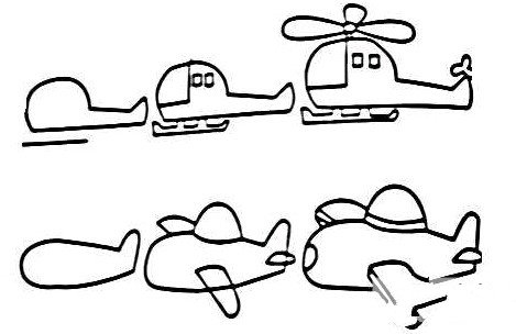 卡通直升机分步简笔画图片
