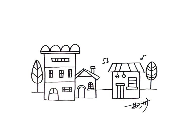 漂亮的小镇房子简笔画1