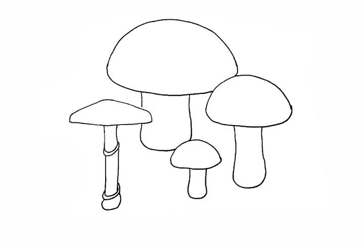 6.后方位置再画出一个更大的蘑菇。