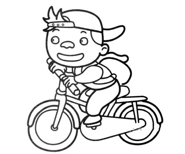 小男孩骑自行车简笔画图片