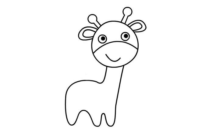4.接下来画出长颈鹿长长的脖子和小小的身子。