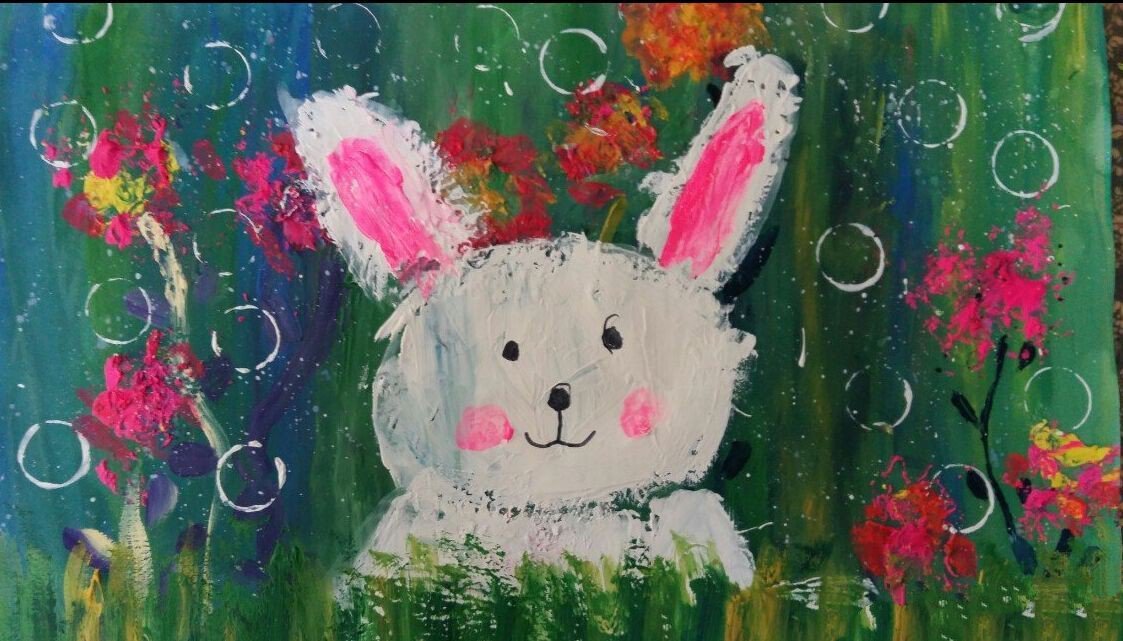 天上的月兔,中秋节日儿童画作品