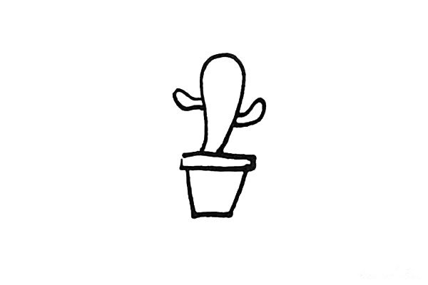 第二步：在花瓶里画上一片较大的茎，两边分别画上一片较小的茎。