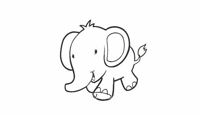 第四步  画出大象的两个耳朵和眼睛。