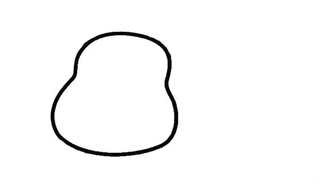 1.首先画一个梨形的椭圆， 这就是河马脸的轮廓了。