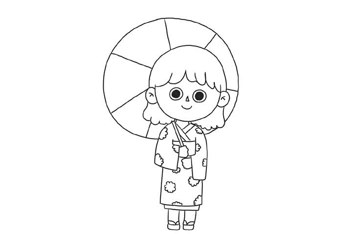 8.画出小女孩拿着的伞子。