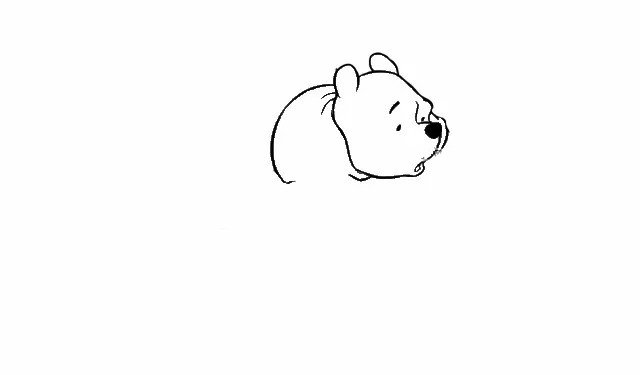 第二步  咱们画的是一个趴在气球上的熊，所以画维尼熊身体的时候背部要上弓，如右图它的身体有点像四分之一圆 。