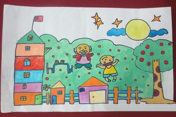 中秋节题材儿童画作品-我和爷爷的中秋节